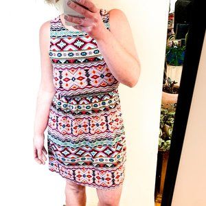 comfy aztec print dress w/elastic waist sleeveless